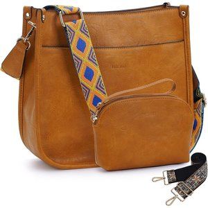 HKCLUF Crossbody Bag Purse for Women 2Pcs Leather Hobo Handbag Wallet Se…